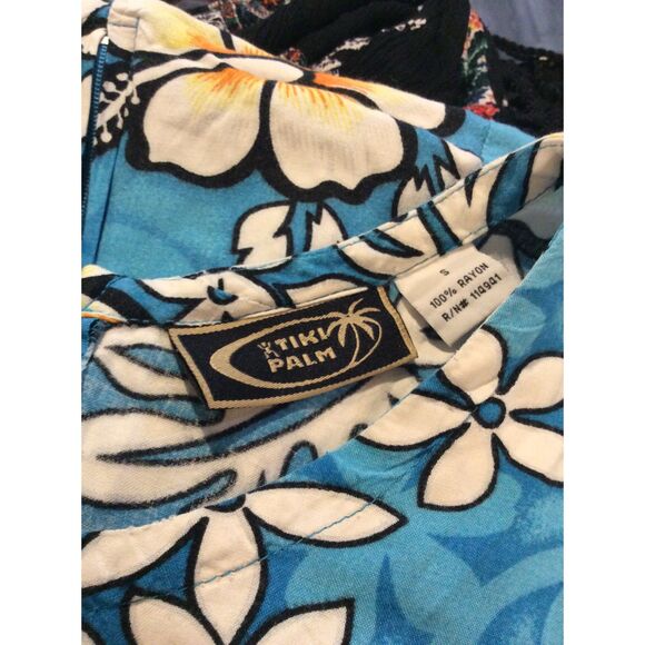 Tiki Palm Tropical Coconut Girl Hawaiian Dress Vintage Blue Small S - Picture 4 of 5